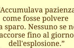 Accumulava pazienza come fosse polvere da sparo, Nessuno se ne accorse fino al giorno dell’esplosione