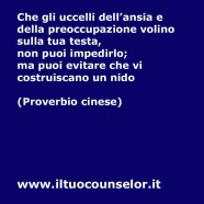 “Che gli uccelli dell’ansia e della preoccupazione volino sulla tua testa, non puoi impedirlo; ma puoi evitare che vi costruiscano un nido.” (Proverbio cinese)