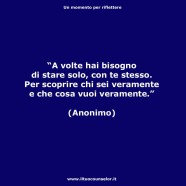 “A volte hai bisogno di stare solo, con te stesso. Per scoprire chi sei veramente e che cosa vuoi veramente.” (Anonimo)