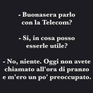 “Buonasera parlo con la Telecom?” – “Si, in cosa posso esserle utile?” – “No niente. Oggi non avete chiamato all’ora di pranzo e m’ero un po’ preoccupato.”