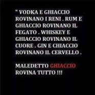 “Vodka e ghiaccio rovinano i reni. Rum e ghiaccio rovinano il fegato. Whiskey e ghiaccio rovinano il cuore. Gin e ghiaccio rovinano il cervello. Maledetto Ghiaccio, rovina tutto!!”