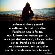 “La forza ti viene perché a volte non hai altra scelta. Perché se non lo fai tu, non lo farebbe nessuno per te. Lo fai per chi hai vicino, e lo fai anche per te. Perché è una sfida per dimostrare a te stesso che non ti arrendi, ma che ce la farai.” (Iob Daniela)