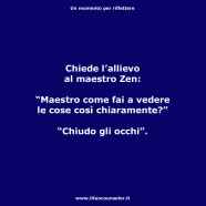 Chiede l’allievo al maestro Zen: “Maestro come fai a vedere le cose così chiaramente?” “Chiudo gli occhi”.