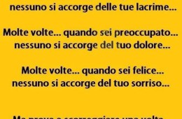 “Molte volte… quando piangi… nessuno si accorge delle tue lacrime… Molte volte… quando sei preoccupato… nessuno si accorge del tuo dolore… Molte volte… quando sei felice… nessuno si accorge del tuo sorriso… Ma prova a scorreggiare una volta…”