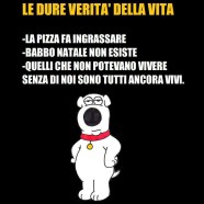 “Le dure verità della vita: – La pizza fa ingrassare – Babbo Natale non esiste – Quelli che non potevano vivere senza di noi sono ancora tutti vivi.”