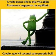 “A volte penso che la mia vita abbia finalmente raggiunto un equilibrio… Cavolo, quei 45 secondi sono proprio belli..”