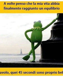 “A volte penso che la mia vita abbia finalmente raggiunto un equilibrio… Cavolo, quei 45 secondi sono proprio belli..”