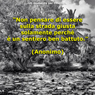 “Non pensare di essere sulla strada giusta solamente perché è un sentiero ben battuto.” (Anonimo)