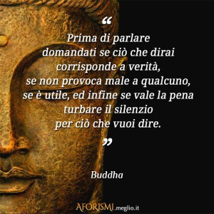 “Prima di parlare domandati se ciò che dirai corrisponde a verità, se non provoca male a qualcuno, se è utile, ed infine se vale la pena turbare il silenzio per ciò che vuoi dire.” (Buddha)