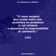 “Ci sono sempre due scelte nella vita: accettare le condizioni in cui viviamo o assumerci la responsabilità di cambiarle.” (cit)