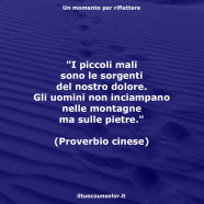 “I piccoli mali sono le sorgenti del nostro dolore. Gli uomini non inciampano nelle montagne ma sulle pietre.” (Proverbio cinese)