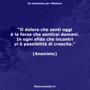 “Il dolore che senti oggi è la forza che sentirai domani. In ogni sfida che incontri vi è possibilità di crescita.” (Anonimo)