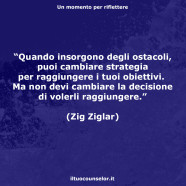 “Quando insorgono degli ostacoli, puoi cambiare strategia per raggiungere i tuoi obiettivi. Ma non devi cambiare la decisione di volerli raggiungere.” (Zig Ziglar)