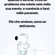 “Sono quel tipo di persona che quando è serena, trova un problema che esiste solo nella sua mente, e comincia a farsi mille paranoie. Più che ansioso, sono un deficiente.” (Il cane irriverente)